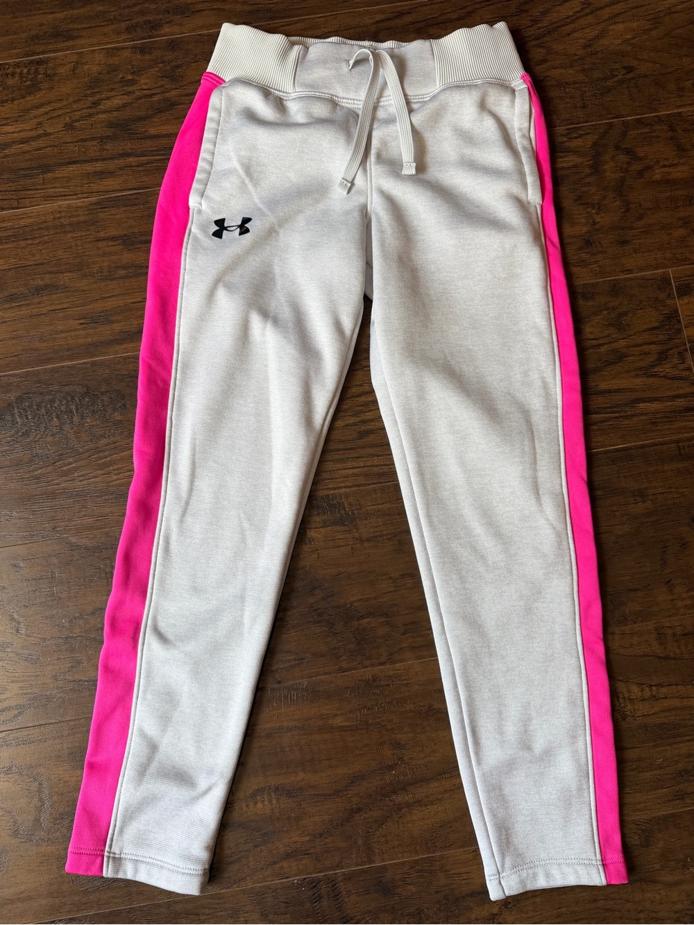 Under Armour White Sweatpants with Bright Pink Side Panels - Kids